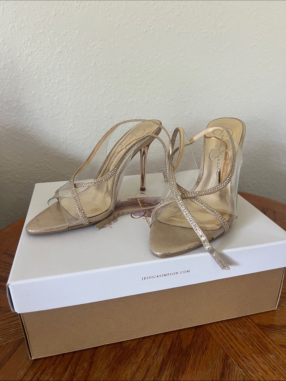 Jessica Simpson JS-Novina Clear Champagne Strappy Stiletto Sandals